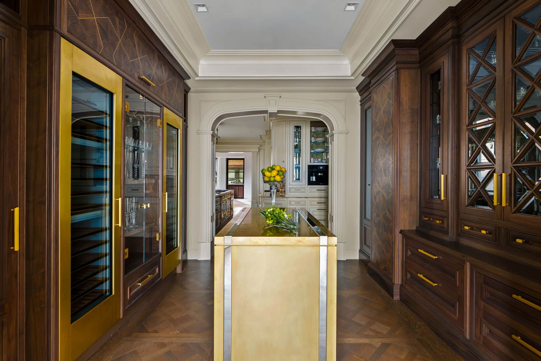 luxury wine room cabinetry walnut timber handcrafted home design