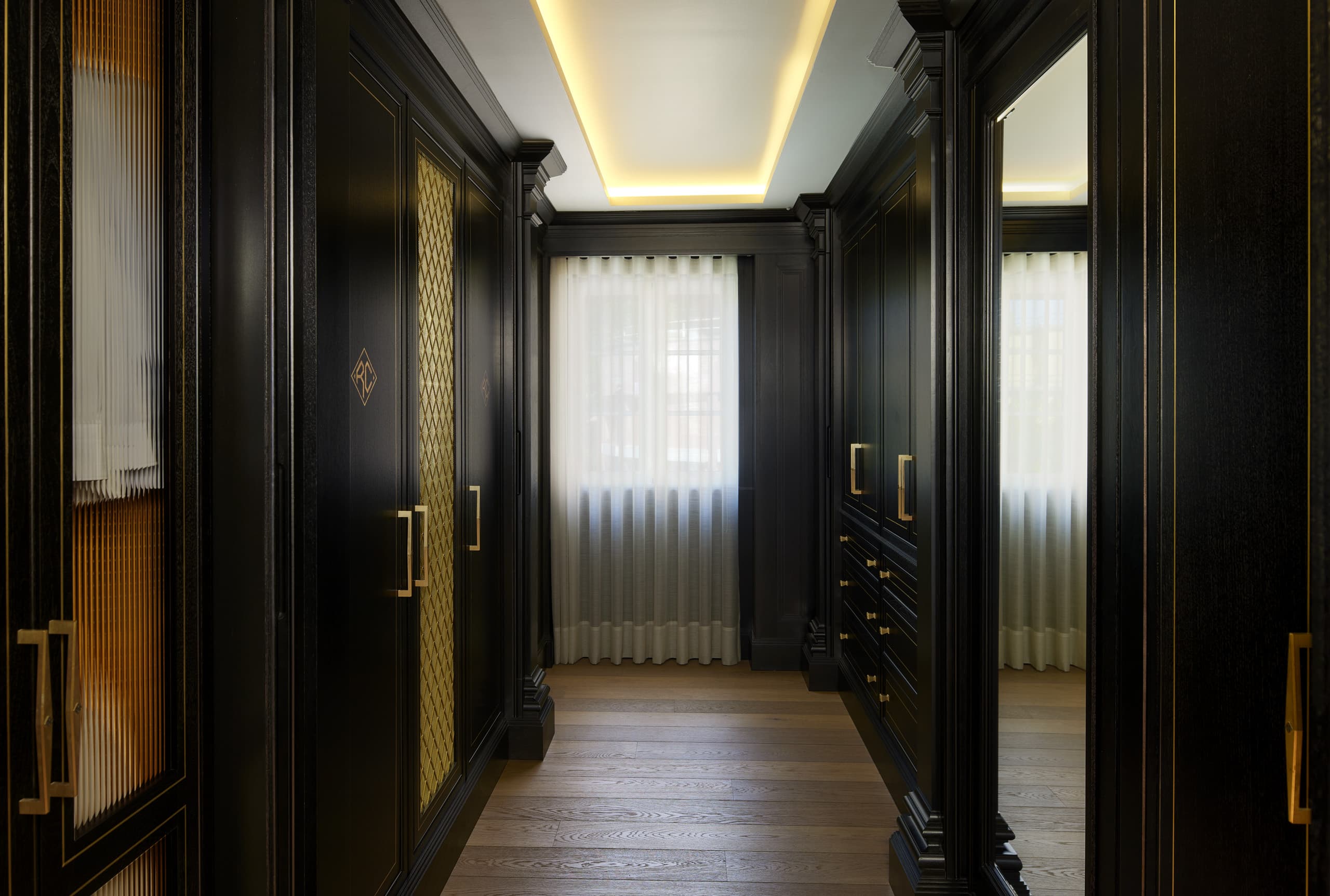 luxury handcrafted cabinetry dressing room black walnut timber