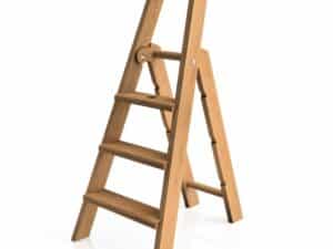 A step ladder in natural oak color