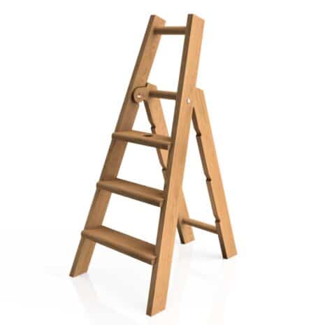 A step ladder in natural oak color